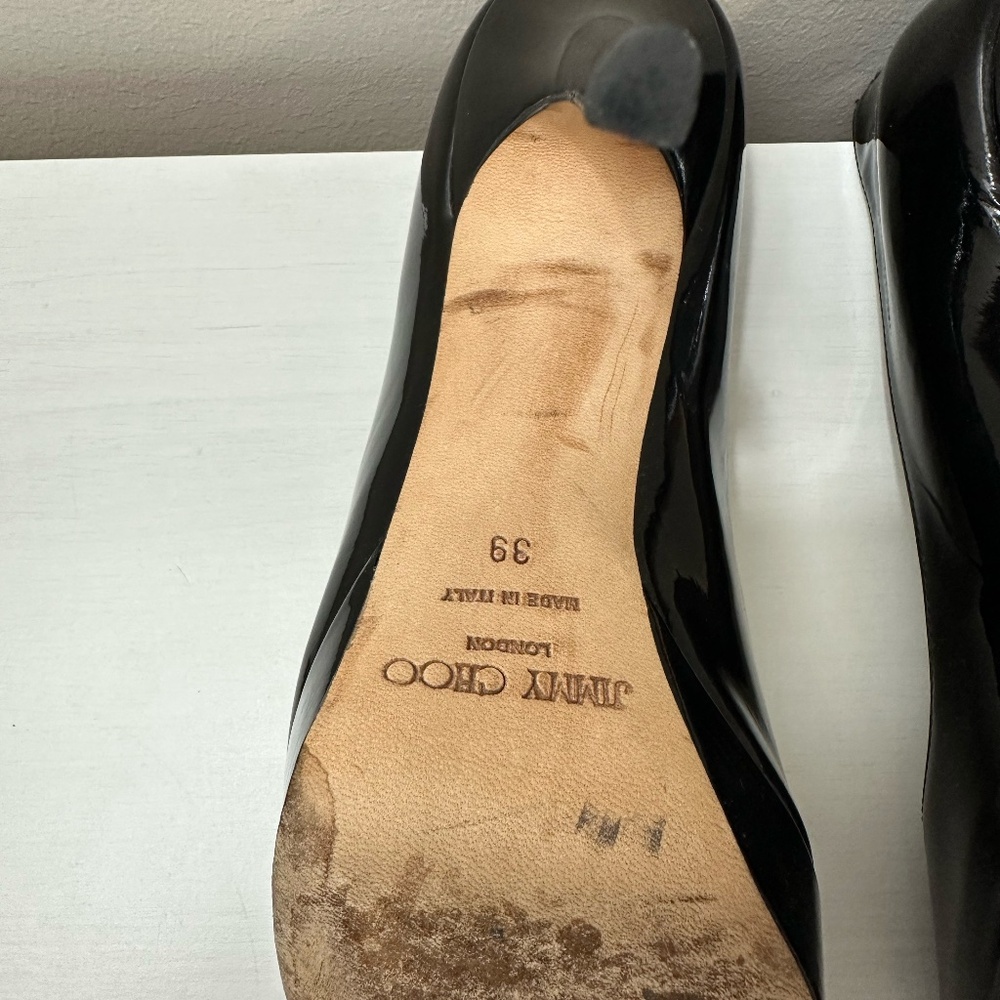 Jimmy Choo Black Patent Peep Toe Heels size 39 - Picture 7 of 9